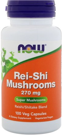 Rei-Shi Mushrooms, 270 mg, 100 Veg Capsules by Now Foods-Kosttillskott, Medicinska Svampar, Shiitake-Svampar, Svampkapslar