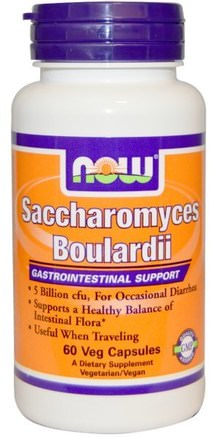 Saccharomyces Boulardii, Gastrointestinal Support, 60 Veg Capsules by Now Foods-Kosttillskott, Probiotika, Stabiliserade Probiotika