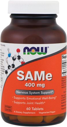 SAMe, 400 mg, 60 Tablets by Now Foods-Hälsa, Missbruk, Beroende, Sam-E (S-Adenosylmetionin), Sam-E 200 Mg