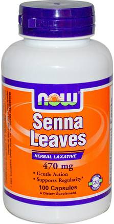 Senna Leaves, 470 mg, 100 Veg Capsules by Now Foods-Hälsa, Förstoppning, Örter, Sennablad