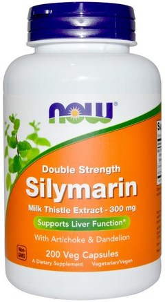 Silymarin, Milk Thistle Extract with Artichoke & Dandelion, Double Strength, 300 mg, 200 Veg Capsules by Now Foods-Hälsa, Detox, Mjölktistel (Silymarin), Örter