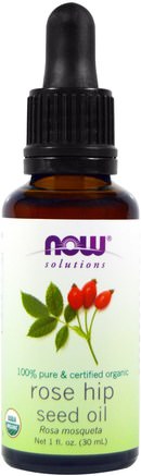 Solutions, Certified Organic Rose Hip Seed Oil, 1 fl oz (30 ml) by Now Foods-Bad, Skönhet, Aromaterapi Eteriska Oljor, Rosa Höftfröolja