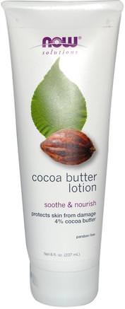 Solutions, Cocoa Butter Lotion, 8 fl oz (237 ml) by Now Foods-Hälsa, Hud, Kakaosmör, Sträckmärken Ärr