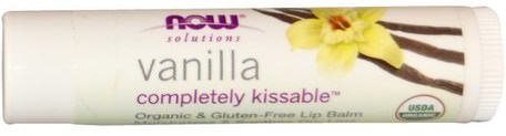 Solutions, Completely Kissable, Organic Lip Balm, Vanilla.15 oz (4.25 g) by Now Foods-Bad, Skönhet, Läppvård, Läppbalsam