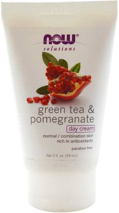 Solutions, Day Cream, Green Tea & Pomegranate, 2 fl oz (59 ml) by Now Foods-Skönhet, Ansiktsvård, Krämer Lotioner, Serum, Coq10 Hud