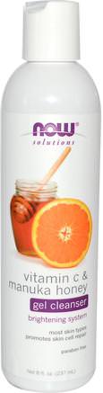 Solutions, Gel Cleanser, Vitamin C & Manuka Honey, 8 fl oz (237 ml) by Now Foods-Skönhet, Ansiktsvård, Ansiktsrengöring, Manuka Honungs Hudvård