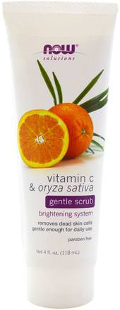 Solutions, Gentle Scrub, Vitamin C & Oryza Sativa, 4 fl oz (118 ml) by Now Foods-Skönhet, Ansiktsvård, Ansiktsrengöring, Ansiktsexfoliatorer