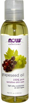 Solutions, Grapeseed Oil, 4 fl oz (118 ml) by Now Foods-Hälsa, Hud, Grapeseed Olja, Nu Matoljor