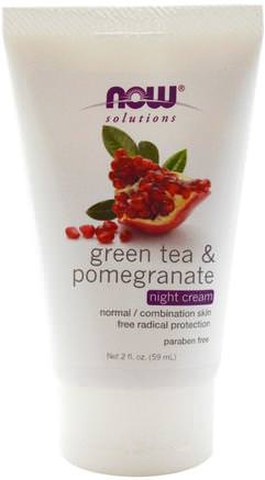 Solutions, Night Cream, Green Tea & Pomegranate, 2 fl oz (59 ml) by Now Foods-Skönhet, Anti-Åldrande, Ansiktsvård