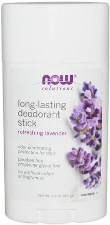 Solutions, Long-Lasting Deodorant Stick, Refreshing Lavender, 2.2 oz (62 g) by Now Foods-Bad, Skönhet, Deodorant