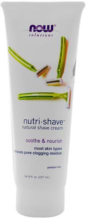Solutions, Nutri-Shave, Natural Shave Cream, 8 fl oz (237 ml) by Now Foods-Bad, Skönhet, Barberkräm, Vitamin C