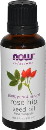 Solutions, Rose Hip Seed Oil, 1 fl oz (30 ml) by Now Foods-Bad, Skönhet, Aromaterapi Eteriska Oljor, Rosa Höftfröolja