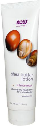 Solutions, Shea Butter Lotion, 4 fl oz (118 ml) by Now Foods-Bad, Skönhet, Kroppslotion, Sheasmör