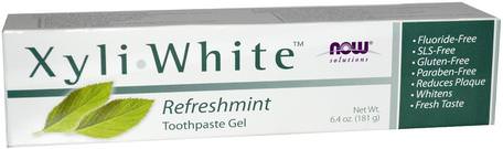 Solutions, XyliWhite, Toothpaste Gel, Refreshmint, 6.4 oz (181 g) by Now Foods-Bad, Skönhet, Oral Tandvård, Xylitol Oral Vård, Tandkräm
