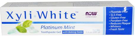 Solutions, XyliWhite, Toothpaste Gel, Platinum Mint, 6.4 oz (181 g) by Now Foods-Bad, Skönhet, Oral Tandvård, Xylitol Oral Vård, Tandkräm