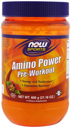 Sports, Amino Power Pre-Workout, Natural Raspberry Flavor, 21.16 oz (600 g) by Now Foods-Kosttillskott, Aminosyror, Träning