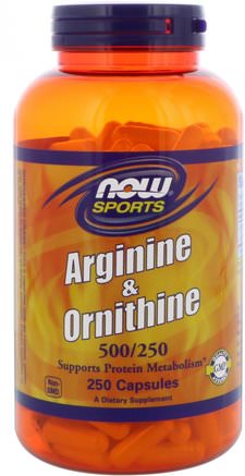 Sports, Arginine & Ornithine, 500/250, 250 Capsules by Now Foods-Kosttillskott, Aminosyror, L Arginin, L Arginin + L Ornitin