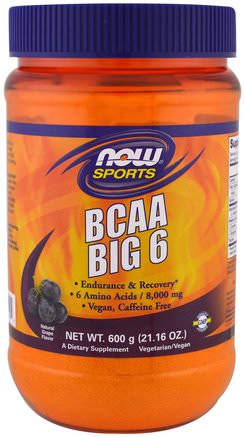 Sports, BCAA Big 6, Natural Grape Flavor, 21.16 oz (600 g) by Now Foods-Kosttillskott, Aminosyror, Bcaa (Förgrenad Aminosyra)
