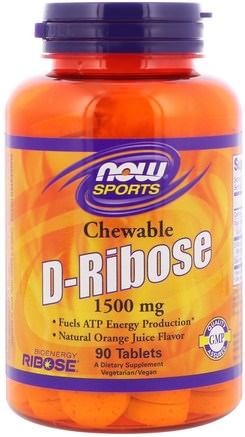 Sports, D-Ribose, Chewable, Natural Orange Juice Flavor, 1.500 mg, 90 Tablets by Now Foods-Sport, D Ribos
