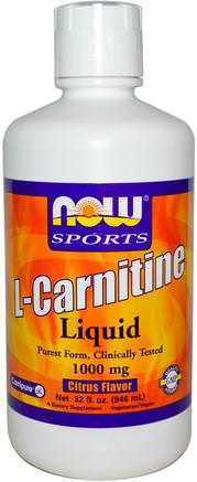 Sports, L-Carnitine Liquid, Citrus Flavor, 1000 mg, 32 fl oz (946 ml) by Now Foods-Kosttillskott, Aminosyror, L Karnitin
