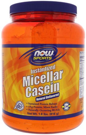 Sports, Micellar Casein, Instantized, Natural Unflavored, 1.8 lbs (816 g) by Now Foods-Kosttillskott, Protein