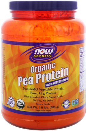 Sports, Organic Pea Protein, Natural Unflavored, 1.5 lbs (680 g) by Now Foods-Kosttillskott, Protein, Ärtprotein
