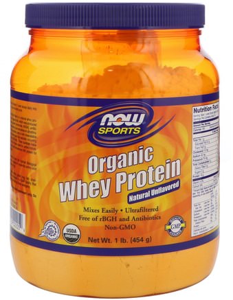 Sports, Organic Whey Protein, Natural Unflavored, 1 lb (454 g) by Now Foods-Kosttillskott, Vassleprotein, Vassleprotein Odenaturerad