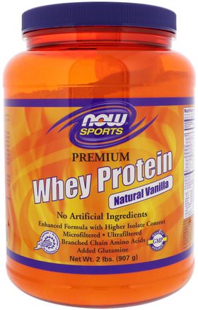 Sports, Premium Whey Protein, Natural Vanilla, 2 lbs (907 g) by Now Foods-Kosttillskott, Vassleprotein, Aminosyror, L Serin