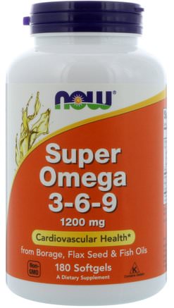 Super Omega 3-6-9, 1200 mg, 180 Softgels by Now Foods-Kosttillskott, Efa Omega 3 6 9 (Epa Dha), Dha, Epa, Boragolja
