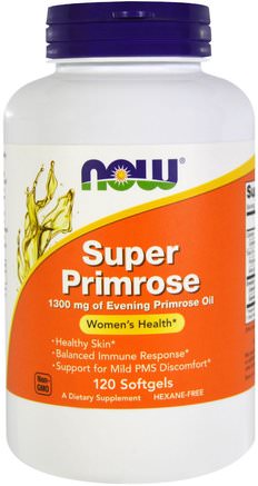 Super Primrose, Evening Primrose Oil, 1300 mg, 120 Softgels by Now Foods-Kosttillskott, Efa Omega 3 6 9 (Epa Dha), Kvicksilverolja, Mjölkgeler För Kvälls Primrosolja