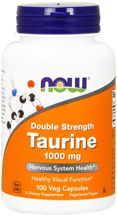 Taurine, Double Strength, 1.000 mg, 100 Veg Capsules by Now Foods-Kosttillskott, Aminosyror, Taurin