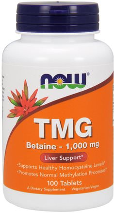 TMG, 1.000 mg, 100 Tablets by Now Foods-Tillskott, Tmg (Vattenfritt Betain)