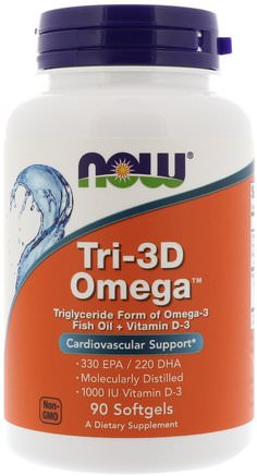 Tri-3D Omega, 330 EPA/220 DHA, 90 Softgels by Now Foods-Kosttillskott, Efa Omega 3 6 9 (Epa Dha), Fiskolja, Mjölkfiskoljor, Vitaminer, Vitamin D3