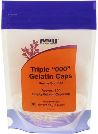 Triple 000 Gelatin Caps, 200 Empty Gelatin Capsules by Now Foods-Tillägg, Tomma Kapslar, Tomma Kapslar 000