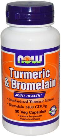 Turmeric & Bromelain, 90 Veg Capsules by Now Foods-Kosttillskott, Antioxidanter, Curcumin, Gurkmeja