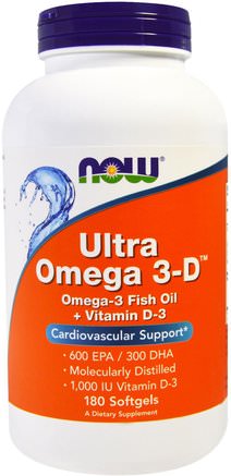 Ultra Omega 3-D, 600 EPA/300 DHA, 180 Softgels by Now Foods-Kosttillskott, Efa Omega 3 6 9 (Epa Dha), Omega 369 Caps / Tabs