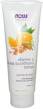Vitamin C & Sea Buckthorn Lotion, 8 fl oz (237 ml) by Now Foods-Bad, Skönhet, Kroppslotion, Hyaluronsyrahud