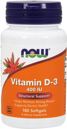 Vitamin D-3, 400 IU, 180 Softgels by Now Foods-Vitaminer, Vitamin D3