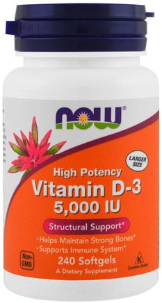 Vitamin D-3, 5.000 IU, 240 Softgels by Now Foods-Vitaminer, Vitamin D3