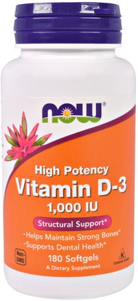 Vitamin D-3, 1.000 IU, 180 Softgels by Now Foods-Vitaminer, Vitamin D3