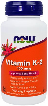 Vitamin K-2, 100 mcg, 100 Veg Capsules by Now Foods-Vitaminer, Vitamin K