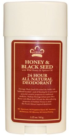 24 Hour All Natural Deodorant, Honey & Black Seed with Wild Honey & Apricot Oil, 2.25 oz (64 g) by Nubian Heritage-Bad, Skönhet, Deodorant