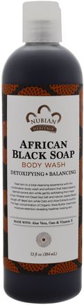 Body Wash, African Black Soap, Detoxifying & Balancing, 13 fl oz (384 ml) by Nubian Heritage-Skönhet, Salicylsyra, Tvål, Svart Tvål