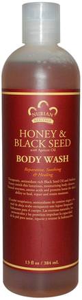 Body Wash, Honey & Black Seed, 13 fl oz (384 ml) by Nubian Heritage-Örter, Svartfrö, Duschgel