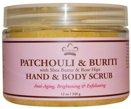Hand & Body Scrub, Patchouli & Buriti, with Shea Butter & Rose Hips, 12 oz (340 g) by Nubian Heritage-Bad, Skönhet, Kroppscrubs, Tvål, Handskrubb
