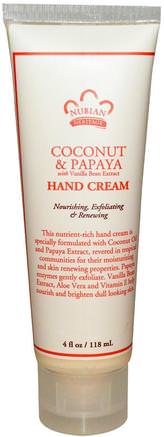 Hand Cream, Coconut & Papaya, 4 fl oz (118 ml) by Nubian Heritage-Bad, Skönhet, Handkrämer