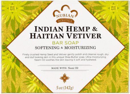 Indian Hemp & Haitian Vetiver Bar Soap, Softening & Moisturizing, 5 oz (141 g) by Nubian Heritage-Bad, Skönhet, Tvål