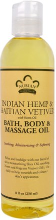 Indian Hemp & Haitian Vetiver, Bath, Body & Massage Oil, 8 fl oz (236 ml) by Nubian Heritage-Hälsa, Hud, Bad, Skönhetsoljor, Massageolja