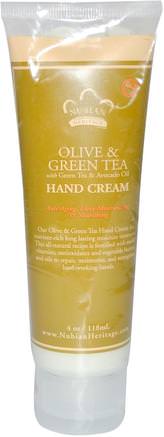 Olive & Green Tea Hand Cream, 4 fl oz (118 ml) by Nubian Heritage-Bad, Skönhet, Handkrämer, Ansiktsvård, Krämer Lotioner, Serum, Grönt Te Hud