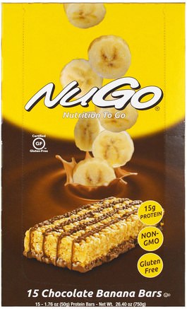 Nutrition To Go, Chocolate Banana Bars, 15, 1.76 oz (50 g) Each by NuGo Nutrition-Kosttillskott, Näringsmässiga Barer, Sport